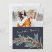 グリーンパインクリスマス冬の写真結婚の写真 招待状 (裏面)