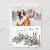 グリーンパインクリスマス冬の写真結婚の写真 招待状 (裏面)