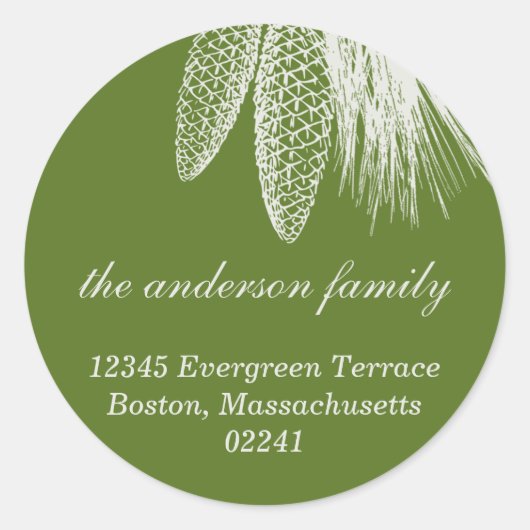 グリーンパインコーンクリスマスホリデー住所 シール (正面)