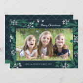 グリーンパインシルバーフォイルベリークリスマスワンフォト シーズンカード (正面/裏面)