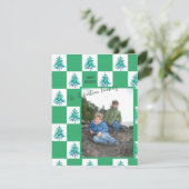 グリーンパインターリークリスマスツリーチェッカーボードフォトノート シーズンカード (スタンド正面)