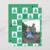 グリーンパインターリークリスマスツリーチェッカーボードフォトノート シーズンカード (正面/裏面)