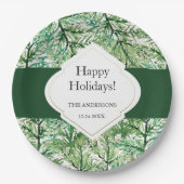 グリーンパインツリーウォーターカラーアート ペーパープレート (正面)