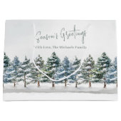 グリーンパインツリークリスマスパーソナライズされた ラージペーパーバッグ (正面)