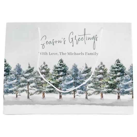 グリーンパインツリークリスマスパーソナライズされた ラージペーパーバッグ (正面)