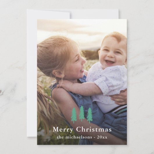 グリーンパインツリーズクリスマスプリントフォトホリデー シーズンカード (正面)