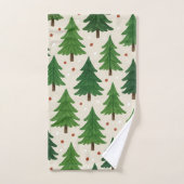 グリーンパインツリーズホリデーウォーターカラーボタニカル バスタオルセット (ハンドタオル)