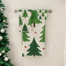 グリーンパインツリーズホリデーウォーターカラーボタニカル バスタオルセット