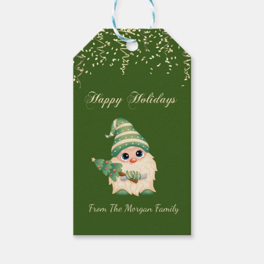 グリーンパインツリー，紙吹雪，グリーン ギフトタグ (正面)