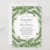 グリーンパインニードルピネコーンクラフトクリスマス結婚ズ 招待状 (正面)