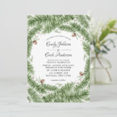 グリーンパインニードルピネコーンクラフトクリスマス結婚ズ 招待状 (スタンド正面)