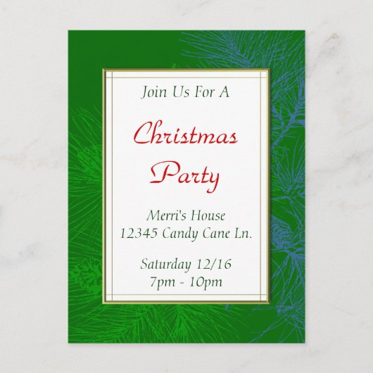 グリーンパインパターンカスタムクリスマスパーティーはがき ポストカード (正面)