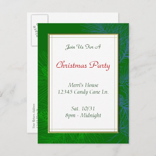 グリーンパインパターンカスタムクリスマスパーティーはがき ポストカード (正面/裏面)