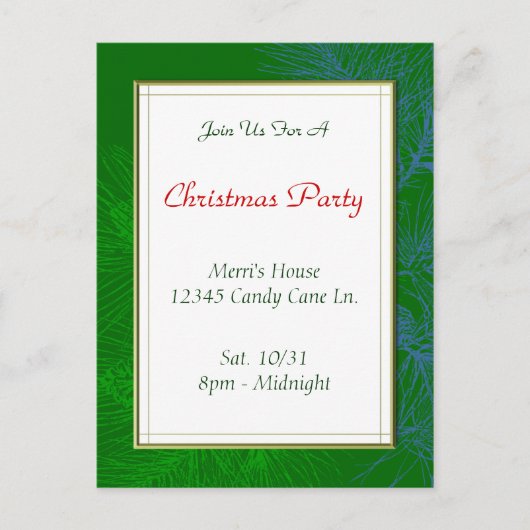 グリーンパインパターンカスタムクリスマスパーティーはがき ポストカード (正面)