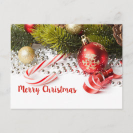 グリーンパインブランチアンドレッドランタンイラストレーション ポストカード