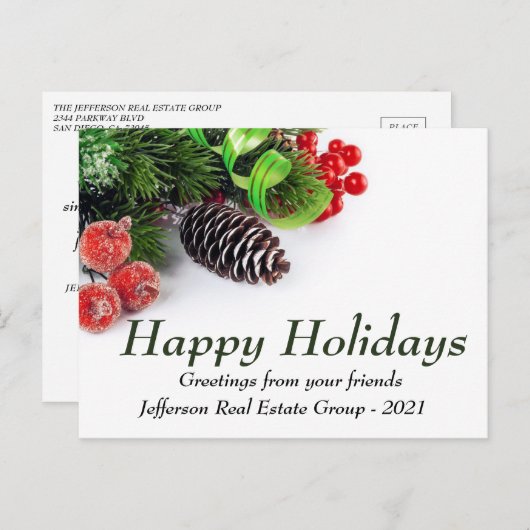グリーンパインレッドハッピーホリデーズグリーティン企業のグ ポストカード (正面/裏面)