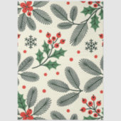 グリーンパインレッドホリーベリーズスノーフレークスホリデー 薄葉紙 (正面)