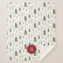 グリーンパイン冬の森の水の色モノグラム シェルパブランケット