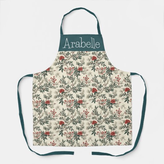 グリーンパイン&レッドベリーフェスティバルキッチン エプロン (正面)