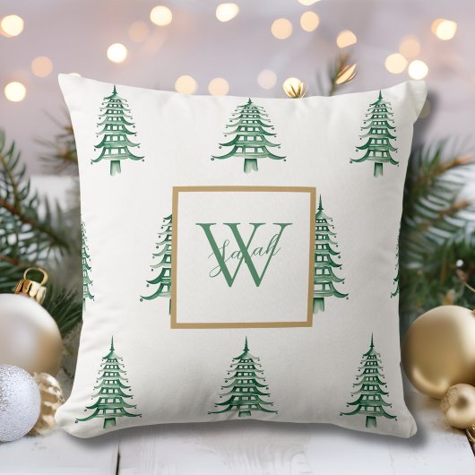 グリーンパゴダのクリスマスツリーのパタモノグラムのーン クッション
