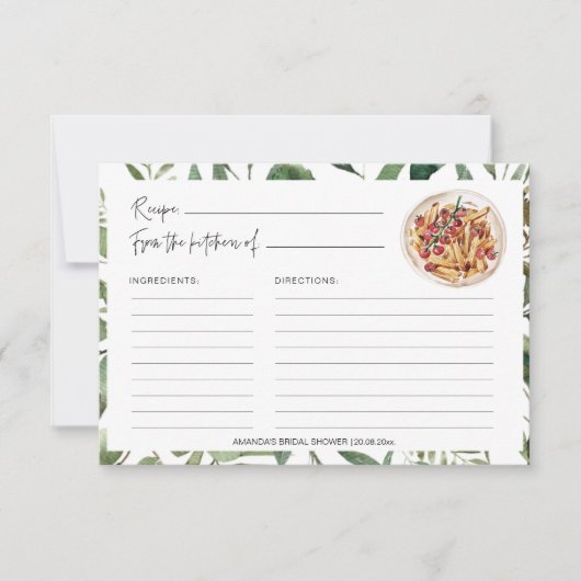グリーンパスタキッチンブライダルシャワーレシピカード (正面)