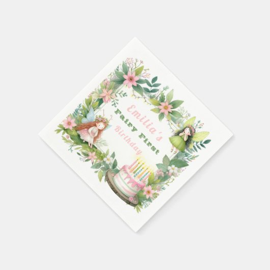 グリーンパステルフェアリーファースト誕生日- スタンダードカクテルナプキン (角)
