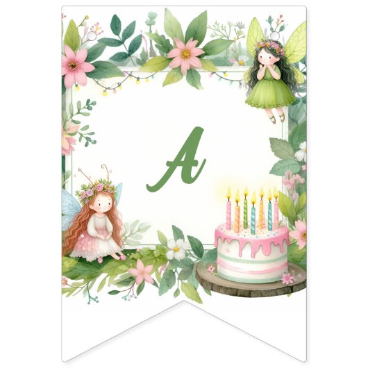 グリーンパステルフェアリーファースト誕生日- バンティングフラッグ (第3の旗)