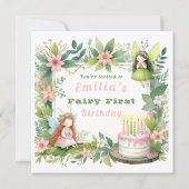 グリーンパステルフェアリーファースト誕生日- 招待状 (正面)