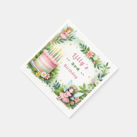 グリーンパステルフェアリー誕生日- スタンダードカクテルナプキン (角)