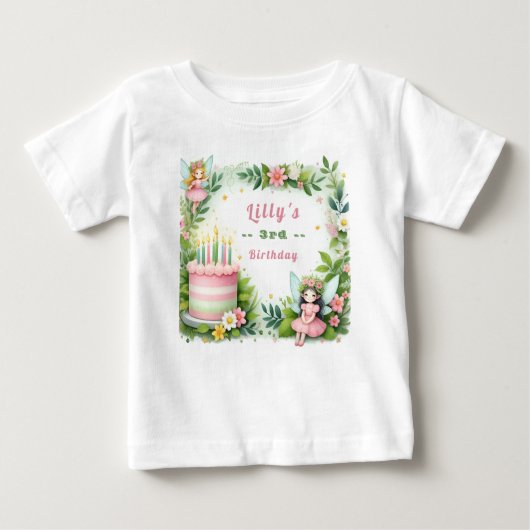 グリーンパステルフェアリー誕生日- ベビーTシャツ (正面)