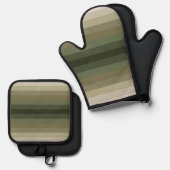 グリーンパターストライプのンアートの色 鍋つかみ&鍋敷きセット (正面/裏面)