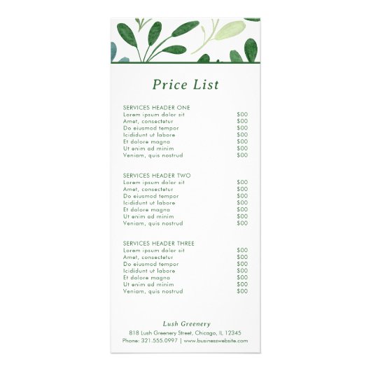 グリーンパターモダンン価格表 ラックカード (正面)