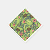 グリーンパターンにトロピカルフルーツスケッチ スタンダードカクテルナプキン (角)