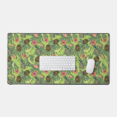 グリーンパターンにトロピカルフルーツスケッチ デスクマット (キーボード&マウス)