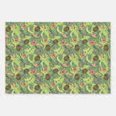 グリーンパターンにトロピカルフルーツスケッチ ラッピングペーパーシート (正面3)