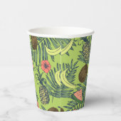 グリーンパターンにトロピカルフルーツスケッチ 紙コップ (右)