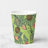 グリーンパターンにトロピカルフルーツスケッチ 紙コップ (正面)