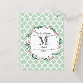 グリーンパターンメリークリスマスリースモノグラムベビー ポストカード