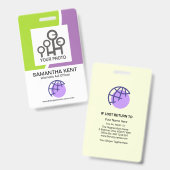 グリーンパモダンープルウェーブ社員写真テンプレート バッジ (表裏)