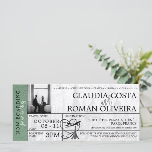 グリーンパリウェディングの搭乗券招待状 (スタンド正面)