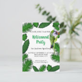 グリーンパロット葉とパームの退職案内 ポストカード (スタンド正面)