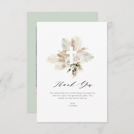 グリーンパンパフローラ洗礼サンキューカード 招待状 (正面/裏面)