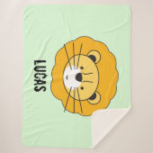 グリーンパーソナライズされたかわいいライオンベビーブランケット シェルパブランケット (正面)