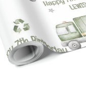 グリーンパーソナライズされたごみトラック誕生日パーティー ラッピングペーパー (ロールコーナー)