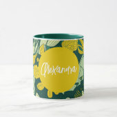 グリーンパーソナライズされたとイエローの猫好き誕生日 マグカップ (中央)