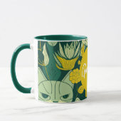 グリーンパーソナライズされたとイエローの猫好き誕生日 マグカップ (左)