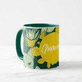 グリーンパーソナライズされたとイエローの猫好き誕生日 マグカップ (正面左)