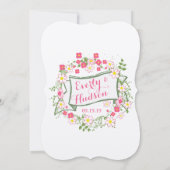 グリーンパーソナライズされたとピンクガーランド結婚ズ 招待状 (裏面)