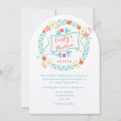 グリーンパーソナライズされたとピンクガーランド結婚ズ 招待状 (正面)
