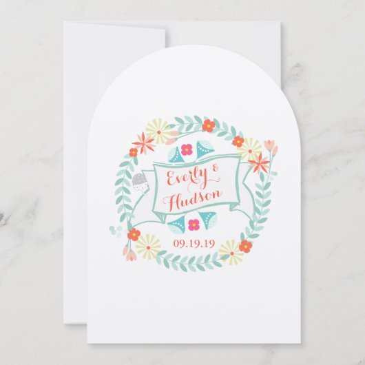 グリーンパーソナライズされたとピンクガーランド結婚ズ 招待状 (裏面)